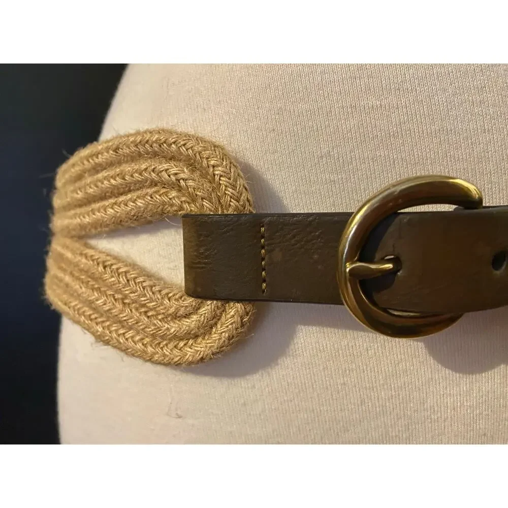 Wide Brown Leather/Rope Elastic Waist Belt sz L/XL